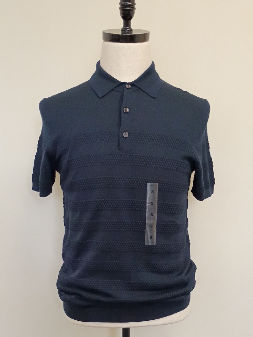 Perry Ellis Navy Textured Knit Polo Shirt Short Sleeve New With Tags Size Small
